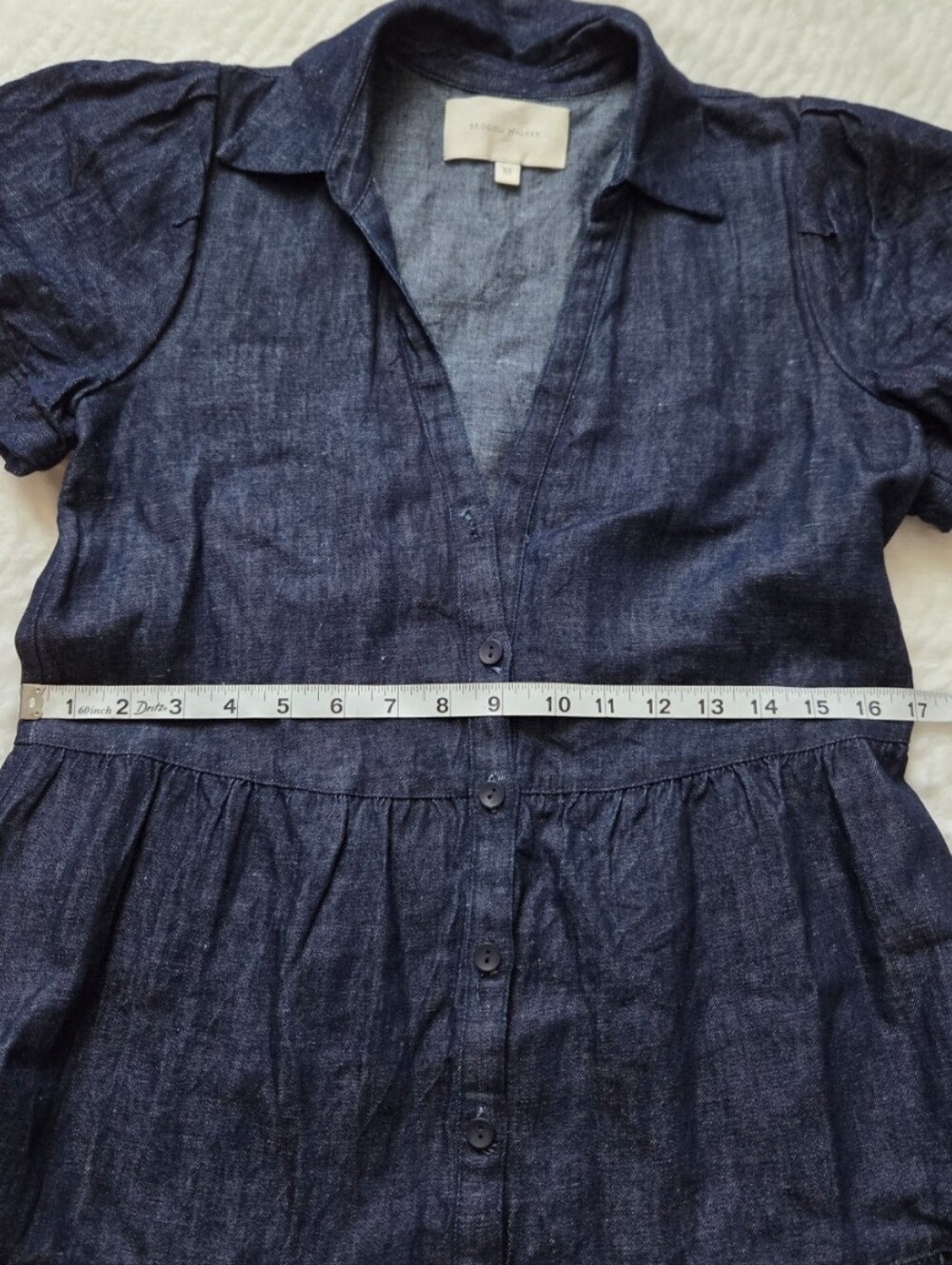 Brochu Walker Indigo Tiered Button-Down Midi Dress Missing Botton - Picture 5 of 11